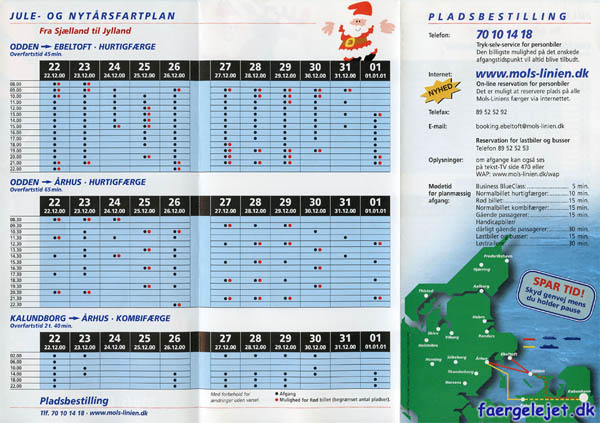 Jule- og nytrsfartplan fra Sjlland til Jylland 2000-2001.